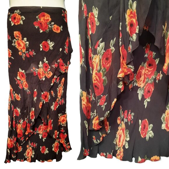 Y2K Floral Maxi Skirt Womens Size XL Brown Boho Hippie Fairy Whimsigoth Romantic - Picture 2 of 8